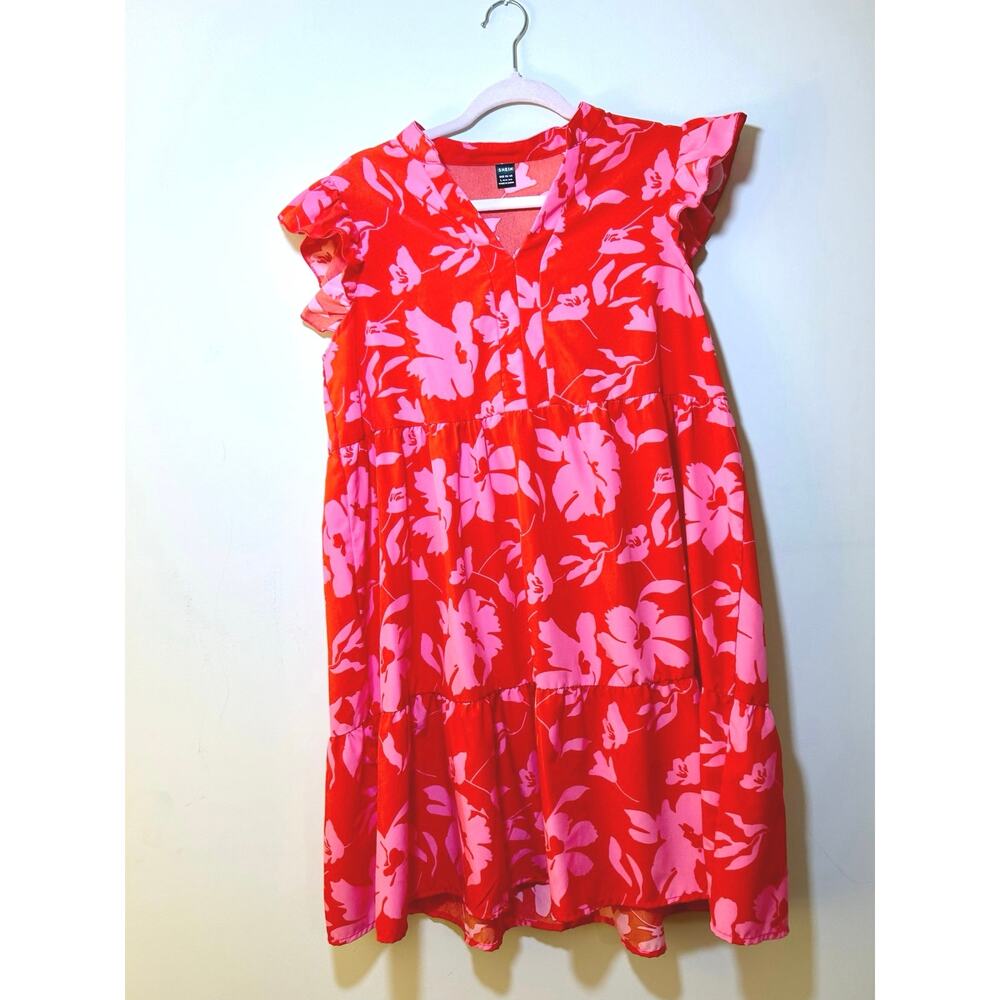 SHEIN Red floral Midi Dress